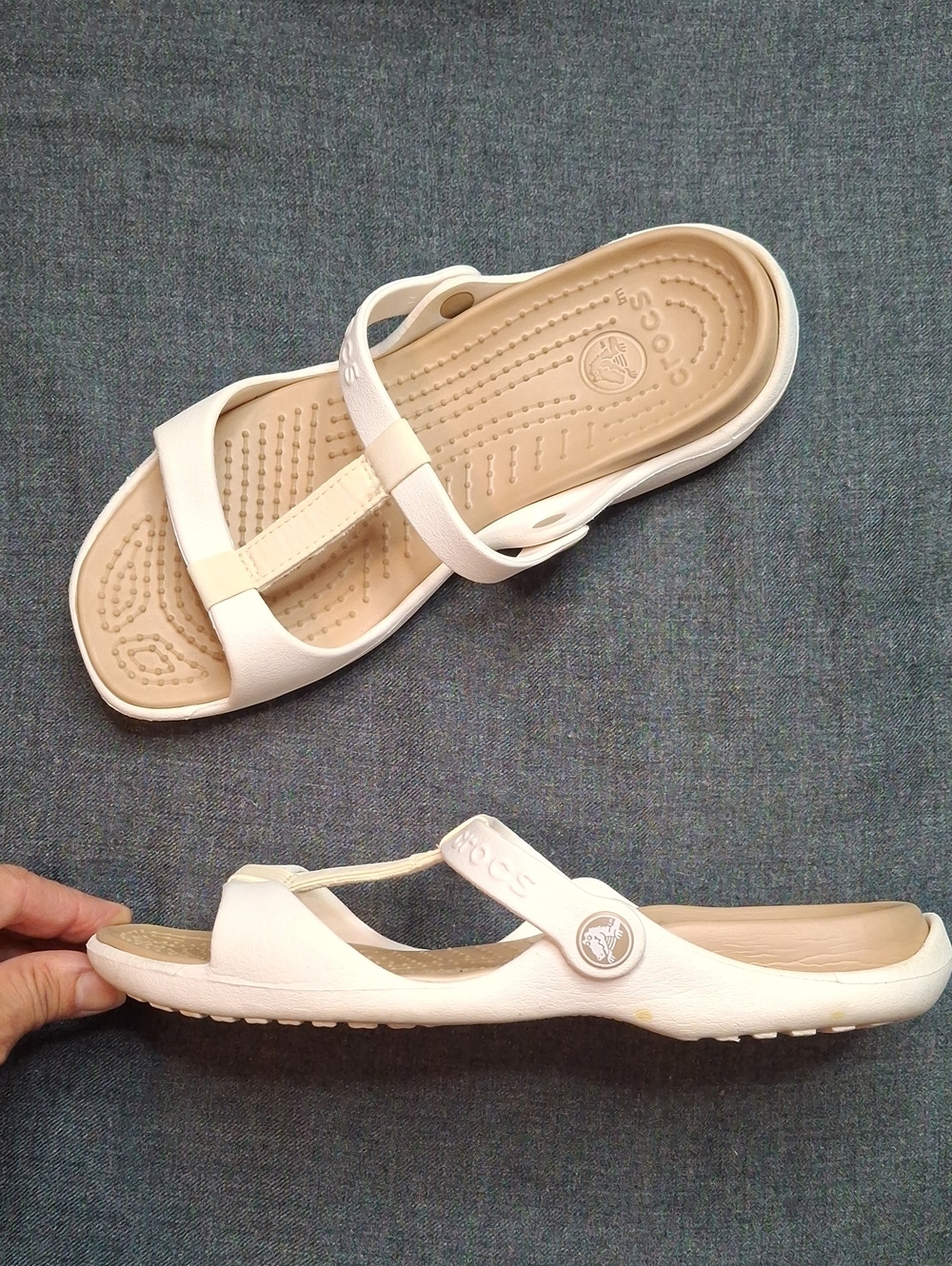 Crocs Cleo II Slip On Sandals White Tan Size 8